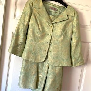 Vintage Rickie Freeman Teri Jon, Sage Green and Gold Suit